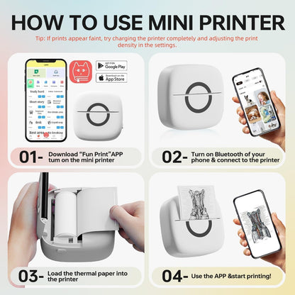 Mini Printer Sticker Thermal Printer with 3 Rolls Paper, Bluetooth Portable Phone Print Pods,Study Sticker Maker for Pictures, Photos, Journals, DIY, Compatible with Phone & Tablet